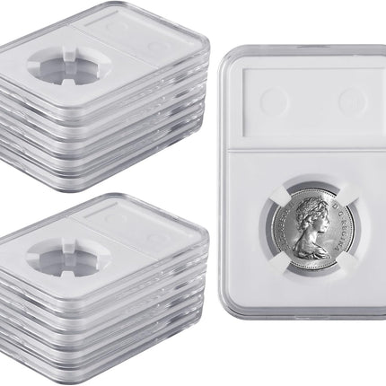 10 Packs 30mm Coin Slab Display Holder, Storage Case for JFK Half Dollar, Clear Acrylic Cases for Coin Organize and Collection, Four-Point Fixation Coin Slab Capsules Protector.