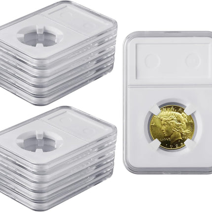 10 Packs 19mm Coin Slab Display Holder, Storage Case for NGC PCGS Grade Coin or US Mint Pennies, Clear Acrylic Cases for Coin Organize and Collection, Four-Point Fixation Coin Slab Capsules Protector.