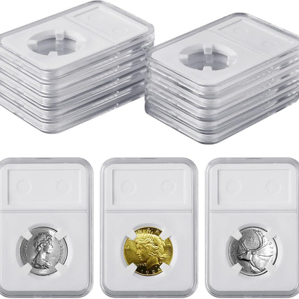 10-Pack 24mm Coin Slab Display Holder, Clear Acrylic Storage Case for Liberty, Barber, Standing Liberty and Washington Quarters, and Other 24mm Coins, Four-Point Fixation Coin Collection Box.