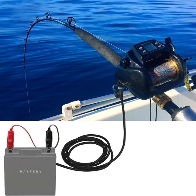 Electric Fishing Reel Power Cord - 10Ft Battery Connection Cable Fits for Daiwa Tanacom 1000 750 500, Seaborg 500MJ, Shimano, BeastMaster, Leobritz, ForceMaster.