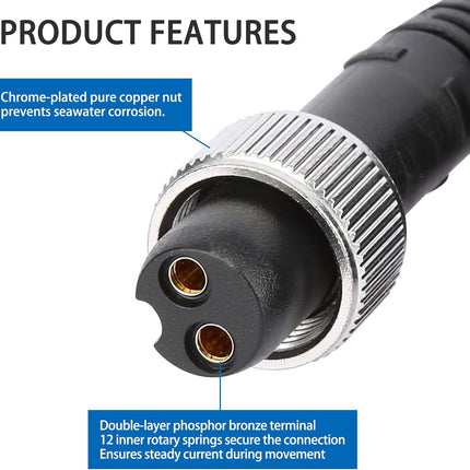 Electric Fishing Reel Power Cord - 10Ft Battery Connection Cable Fits for Daiwa Tanacom 1000 750 500, Seaborg 500MJ, Shimano, BeastMaster, Leobritz, ForceMaster.