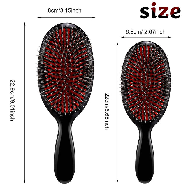 Hair Brushes, 2 Pieces Boar Bristle Hair Brushes with Nylon Quill, Natural Bristles Hair Extensions for Women, Men and Kids, Promotes Smooth and Healthy Hair Growth.
