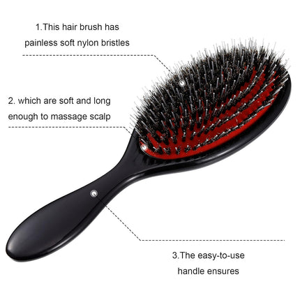 Hair Brushes, 2 Pieces Boar Bristle Hair Brushes with Nylon Quill, Natural Bristles Hair Extensions for Women, Men and Kids, Promotes Smooth and Healthy Hair Growth.