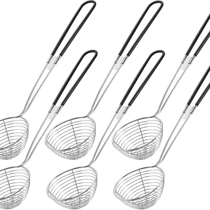 6 Pieces Hot Pot Kit Strainer Scoops Stainless Steel 2.5 Inch Mini Spider Strainer Skimmer Pasta Mesh Spoon Asian Skimmer Spoon Ladle with Handle for Home (Black).