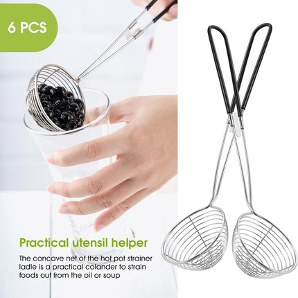 6 Pieces Hot Pot Kit Strainer Scoops Stainless Steel 2.5 Inch Mini Spider Strainer Skimmer Pasta Mesh Spoon Asian Skimmer Spoon Ladle with Handle for Home (Black).