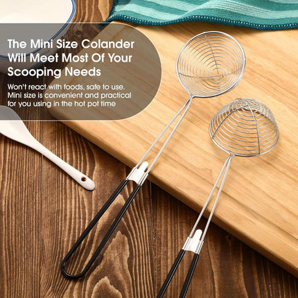 6 Pieces Hot Pot Kit Strainer Scoops Stainless Steel 2.5 Inch Mini Spider Strainer Skimmer Pasta Mesh Spoon Asian Skimmer Spoon Ladle with Handle for Home (Black).