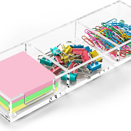 Sticky Note Holder 3 In 1 Clear Acrylic Self-Stick Memo Pads Holders Desk Organizer for School Office Home, Post Pop Notes Dispenser for 3"X3" Note Pads (BQ211).