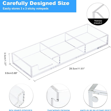 Sticky Note Holder 3 In 1 Clear Acrylic Self-Stick Memo Pads Holders Desk Organizer for School Office Home, Post Pop Notes Dispenser for 3"X3" Note Pads (BQ211).