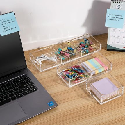 Sticky Note Holder 3 In 1 Clear Acrylic Self-Stick Memo Pads Holders Desk Organizer for School Office Home, Post Pop Notes Dispenser for 3"X3" Note Pads (BQ211).