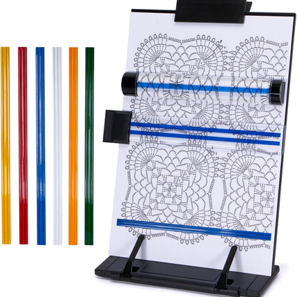 Knitting Pattern Holder with 6 Color Replacement Magnets 1 Magnifying Ruler,Cross Stitch Supplies and Accessories for Crafts Work, 12" L x 8.4" W.