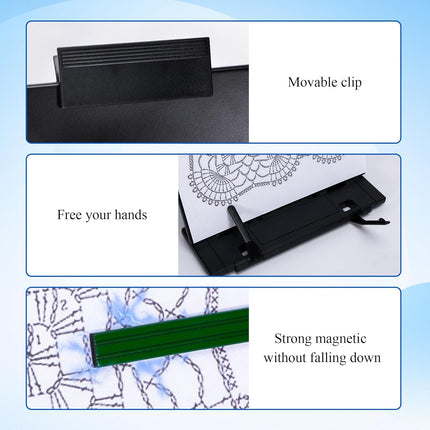 Knitting Pattern Holder with 6 Color Replacement Magnets 1 Magnifying Ruler,Cross Stitch Supplies and Accessories for Crafts Work, 12" L x 8.4" W.