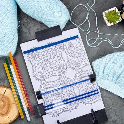 Knitting Pattern Holder with 6 Color Replacement Magnets 1 Magnifying Ruler,Cross Stitch Supplies and Accessories for Crafts Work, 12" L x 8.4" W.