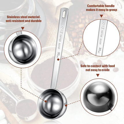 4 Pieces 2 Tablespoon Scoops with Long Handle, 30 ml Stainless Steel Measuring Spoon for Coffee Milk Fruit Powder, Loose Tea Dry, Spice Jar, Cooking Baking, and Other Dry Goods.