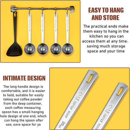 4 Pieces 2 Tablespoon Scoops with Long Handle, 30 ml Stainless Steel Measuring Spoon for Coffee Milk Fruit Powder, Loose Tea Dry, Spice Jar, Cooking Baking, and Other Dry Goods.
