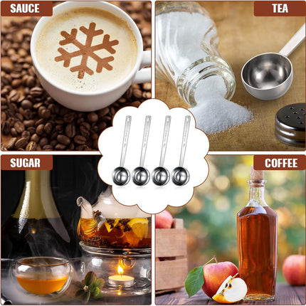 4 Pieces 2 Tablespoon Scoops with Long Handle, 30 ml Stainless Steel Measuring Spoon for Coffee Milk Fruit Powder, Loose Tea Dry, Spice Jar, Cooking Baking, and Other Dry Goods.