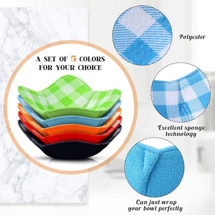 5 Pieces Hot Bowl Holder Microwave Safe Bowl Cozies Multipurpose Heat Proof Plate Holder to Prevent Hand from Heat and Maintain Food Warm (Red, Blue, Green, Yellow, Black).
