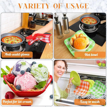 5 Pieces Hot Bowl Holder Microwave Safe Bowl Cozies Multipurpose Heat Proof Plate Holder to Prevent Hand from Heat and Maintain Food Warm (Red, Blue, Green, Yellow, Black).
