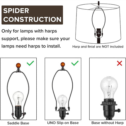 Creme White Bell Lamp Shades Set of 2 Medium Shade 6.7``Top x 13``Bottom x 10``High(Spider) Traditional Lampshade for Table & Bedside Lamp - Replacement Lampshades By.