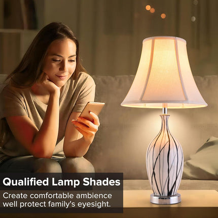 Creme White Bell Lamp Shades Set of 2 Medium Shade 6.7``Top x 13``Bottom x 10``High(Spider) Traditional Lampshade for Table & Bedside Lamp - Replacement Lampshades By.