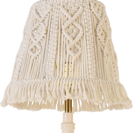 White-Ivory Boho Woven Lamp Shade Bell Tassels Lampshade 7.5``Top x 12``Bottom x 11``High(Spider) Medium Handmade Lamp Shades for Table & Bedside Lamp - Easy Assemble.