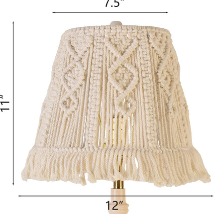 White-Ivory Boho Woven Lamp Shade Bell Tassels Lampshade 7.5``Top x 12``Bottom x 11``High(Spider) Medium Handmade Lamp Shades for Table & Bedside Lamp - Easy Assemble.