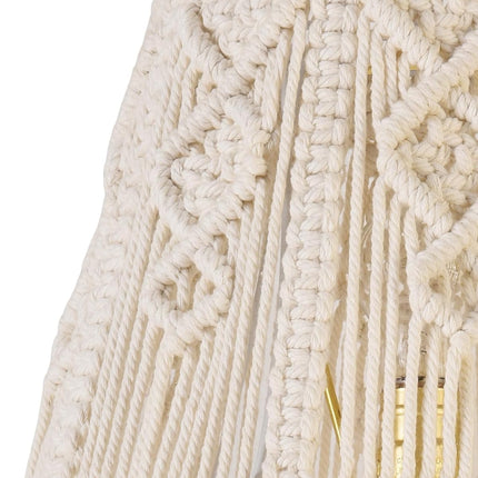 White-Ivory Boho Woven Lamp Shade Bell Tassels Lampshade 7.5``Top x 12``Bottom x 11``High(Spider) Medium Handmade Lamp Shades for Table & Bedside Lamp - Easy Assemble.
