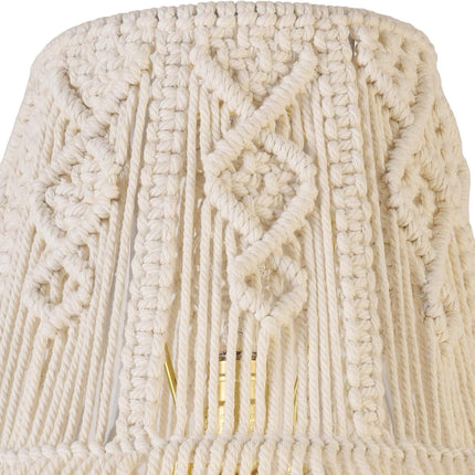 White-Ivory Boho Woven Lamp Shade Bell Tassels Lampshade 7.5``Top x 12``Bottom x 11``High(Spider) Medium Handmade Lamp Shades for Table & Bedside Lamp - Easy Assemble.