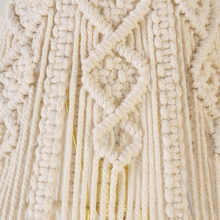 White-Ivory Boho Woven Lamp Shade Bell Tassels Lampshade 7.5``Top x 12``Bottom x 11``High(Spider) Medium Handmade Lamp Shades for Table & Bedside Lamp - Easy Assemble.