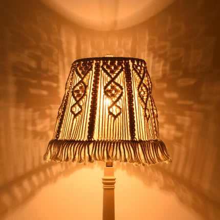 White-Ivory Boho Woven Lamp Shade Bell Tassels Lampshade 7.5``Top x 12``Bottom x 11``High(Spider) Medium Handmade Lamp Shades for Table & Bedside Lamp - Easy Assemble.