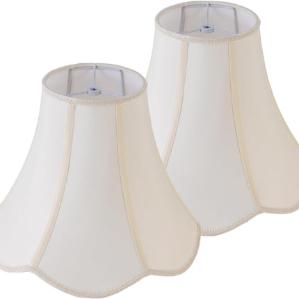 2 Pcs Scalloped Lamp Shades Cream Scallop Lamp Shade 6.7``Top x 13``Bottom x 10``High(Spider) Morden Bell Lampshade for Table & Bedside Lamp - Faux Silk Fabric