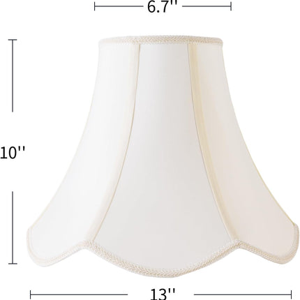 2 Pcs Scalloped Lamp Shades Cream Scallop Lamp Shade 6.7``Top x 13``Bottom x 10``High(Spider) Morden Bell Lampshade for Table & Bedside Lamp - Faux Silk Fabric.