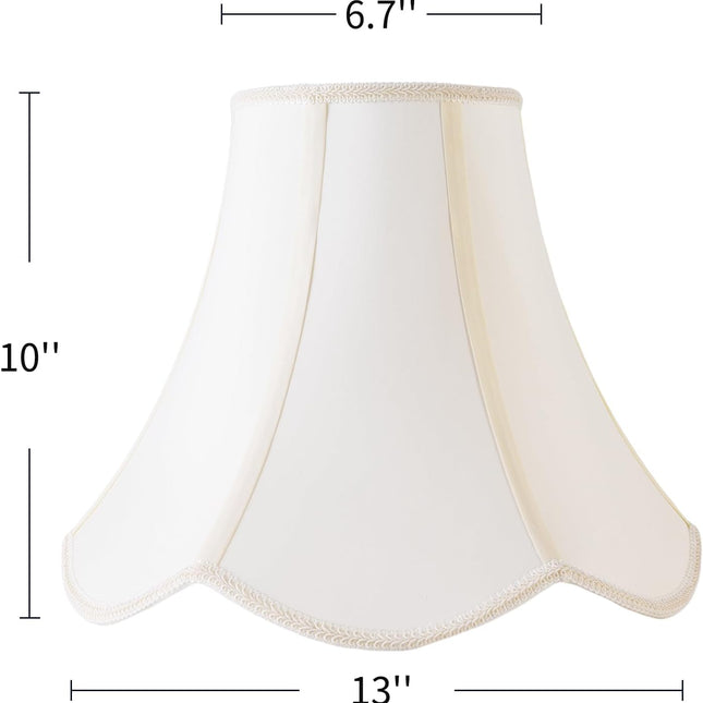 2 Pcs Scalloped Lamp Shades Cream Scallop Lamp Shade 6.7``Top x 13``Bottom x 10``High(Spider) Morden Bell Lampshade for Table & Bedside Lamp - Faux Silk Fabric.