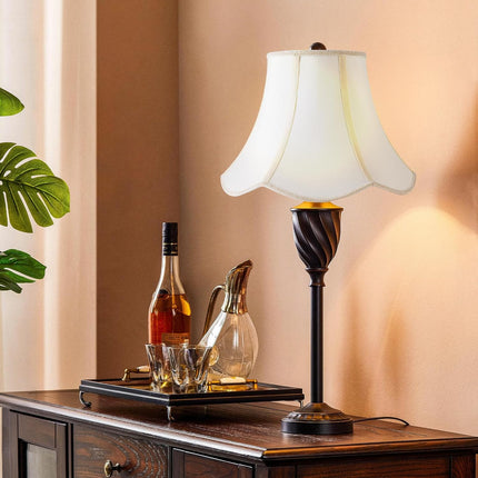 2 Pcs Scalloped Lamp Shades Cream Scallop Lamp Shade 6.7``Top x 13``Bottom x 10``High(Spider) Morden Bell Lampshade for Table & Bedside Lamp - Faux Silk Fabric.