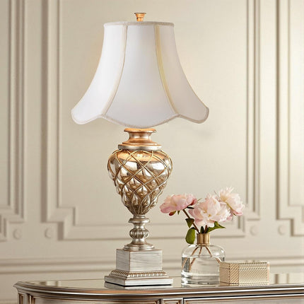 2 Pcs Scalloped Lamp Shades Cream Scallop Lamp Shade 6.7``Top x 13``Bottom x 10``High(Spider) Morden Bell Lampshade for Table & Bedside Lamp - Faux Silk Fabric.