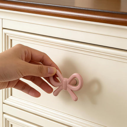 6 Pack Enchanting Bow Drawer Knobs Durable Zinc Alloy Cabinet Knobs Lovely Bow Tie Drawer Handles Romantic Bow Tie Handles for Girls Room Bedroom Kitchen Nursery & Living Room (Pink-6pcs).