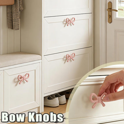 6 Pack Enchanting Bow Drawer Knobs Durable Zinc Alloy Cabinet Knobs Lovely Bow Tie Drawer Handles Romantic Bow Tie Handles for Girls Room Bedroom Kitchen Nursery & Living Room (Pink-6pcs).