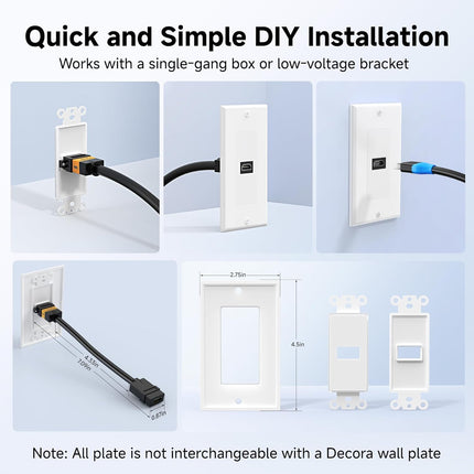 2-Pack 1-Port HDMI Wall Plate in White (4K UHD, ARC, and Ethernet Pass-Thru Support).
