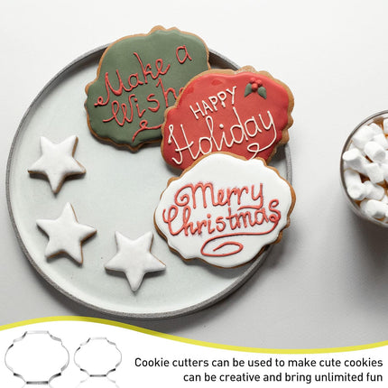 10 Pieces Plaque Frame Cookie Cutter Stainless Steel Biscuit Cutter Fondant Cake Decorating Tools and 6 Pieces Sugar Stirring Pins for Kitchen Baking.