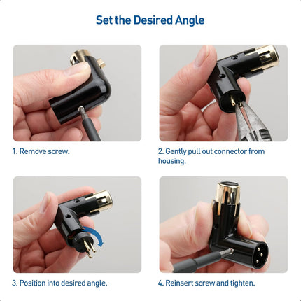 2-Pack Adjustable Male to Female Right Angle XLR Adapter in Black (XLR 90 Degree) & 120 Ohm 3-PinXLR Terminator/DMX Terminator - Optimal Signal Integrity for Lighting and Audio System.