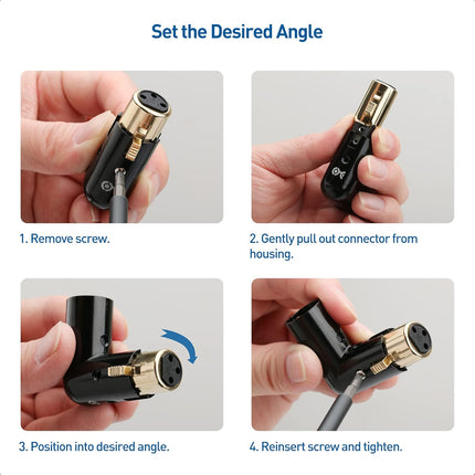 2-Pack Adjustable Male to Female Right Angle XLR Adapter in Black (XLR 90 Degree) & 120 Ohm 3-PinXLR Terminator/DMX Terminator - Optimal Signal Integrity for Lighting and Audio System.