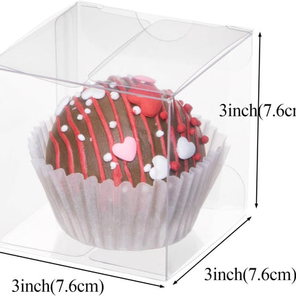 100Pack 3x3x3 Inch Clear Boxes for Hot Chocolate Bomb, Small Gifts, Bakery, Strawberries, Cupcake, Charcuterie, Christmas Party Favors.