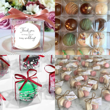 100Pack 3x3x3 Inch Clear Boxes for Hot Chocolate Bomb, Small Gifts, Bakery, Strawberries, Cupcake, Charcuterie, Christmas Party Favors.
