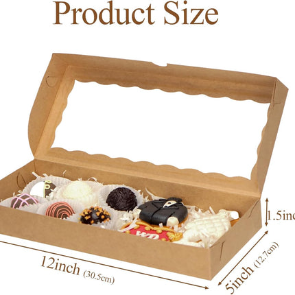 50pcs 12x5x1.5Inches Brown Cookies Boxes. with Window Bakery Boxes Chocolate Truffle Boxes Macaron Boxes Cakesickle Boxes Browines Treat Boxes for Christmas Valentine's Father's Mother's Day.