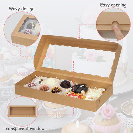 50pcs 12x5x1.5Inches Brown Cookies Boxes. with Window Bakery Boxes Chocolate Truffle Boxes Macaron Boxes Cakesickle Boxes Browines Treat Boxes for Christmas Valentine's Father's Mother's Day.