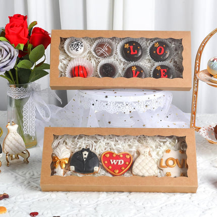 50pcs 12x5x1.5Inches Brown Cookies Boxes. with Window Bakery Boxes Chocolate Truffle Boxes Macaron Boxes Cakesickle Boxes Browines Treat Boxes for Christmas Valentine's Father's Mother's Day.