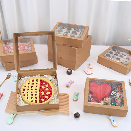 25 Pack 10x10x2.5 Inches Brown Window Bakery Boxes Pie Boxes - Pie, Cookies & Christmas Treats chocolate covered strawberries Heart hot chocolate bomb.