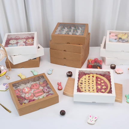 25 Pack 10x10x2.5 Inches Brown Window Bakery Boxes Pie Boxes - Pie, Cookies & Christmas Treats chocolate covered strawberries Heart hot chocolate bomb.