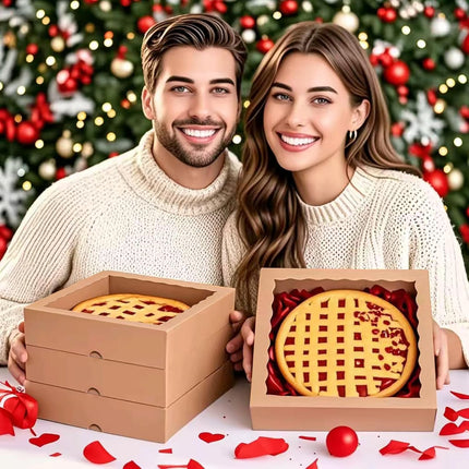 25 Pack 10x10x2.5 Inches Brown Window Bakery Boxes Pie Boxes - Pie, Cookies & Christmas Treats chocolate covered strawberries Heart hot chocolate bomb.
