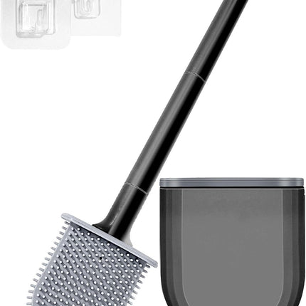 Mini RV Silicone Toilet Brush with TPR Bristles & ABS Detachable Handle Set, Flexible 360°Deep Cleaners Brushes, Wall-Mounted Design for Space-Saving RV Bathrooms Toilet Bowl Brush (Black).