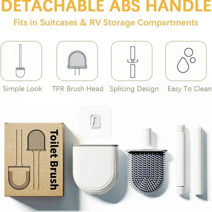 Mini RV Silicone Toilet Brush with TPR Bristles & ABS Detachable Handle Set, Flexible 360°Deep Cleaners Brushes, Wall-Mounted Design for Space-Saving RV Bathrooms Toilet Bowl Brush (Black).